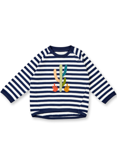 SENSE ORGANICS Baby Sweater Etu Kaktus blau/weiß geringelt