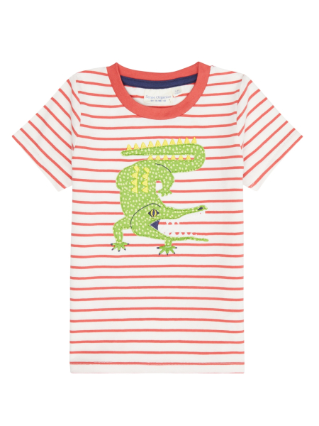 SENSE ORGANICS T-Shirt Ibon rot geringelt mit Krokodil