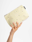 Preview: MELA Kosmetiktasche groß greige/grid print