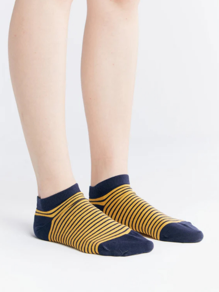 Preview: ALBERO NATUR Sneaker Socken indigo/senfgelb 2