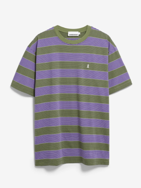 ARMEDANGELS T-Shirt Maarkos Multi Stripes pungent purple/fatigue green 5