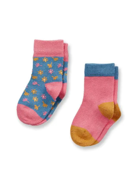 SENSE ORGANICS Baby Socken Palti 2er Pack Blumen rauchblau/pink