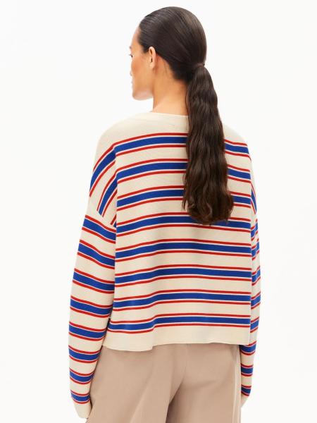 ARMEDANGELS Strickpullover Merinaa Stripe oatmilk/mars red/dynamo blue 2