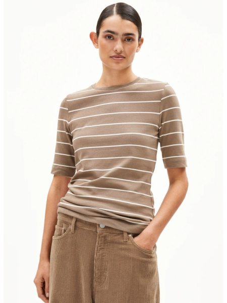 ARMEDANGELS T-Shirt Jaanisara Fine Stripe walnut cream/oatmilk