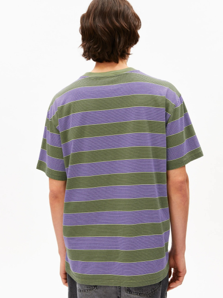 ARMEDANGELS T-Shirt Maarkos Multi Stripes pungent purple/fatigue green 2