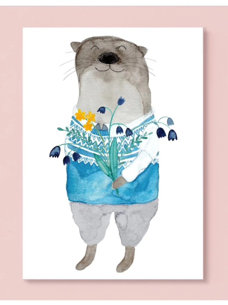 FRAU OTTILIE Postkarte Otter mit Blumen