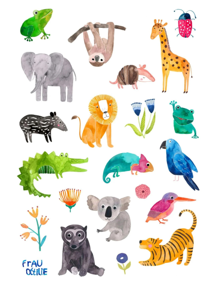 FRAU OTTILIE Stickerbogen Papieraufkleber Wilde Tiere 3