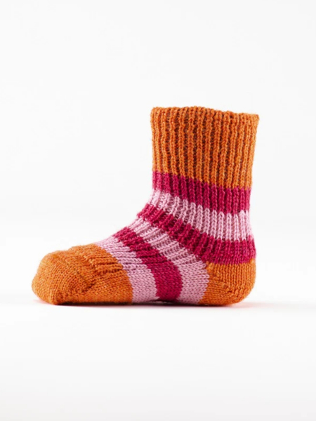 HIRSCH NATUR Kinder Stoppersocke Schurwolle orange/rosa/himbeere