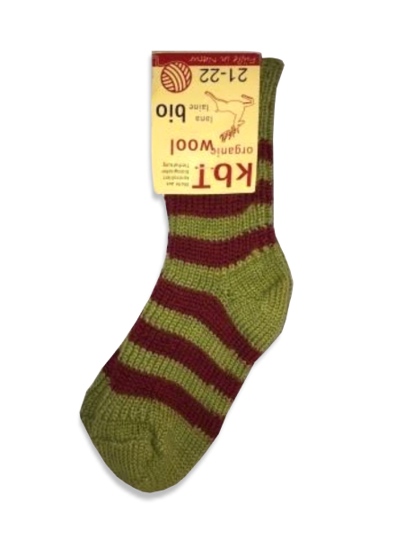 HIRSCH NATUR Kinder Ringelsocke Schurwolle maigrün/mohn