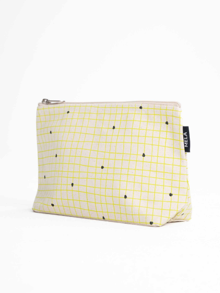 MELA Kosmetiktasche groß greige/grid print 2