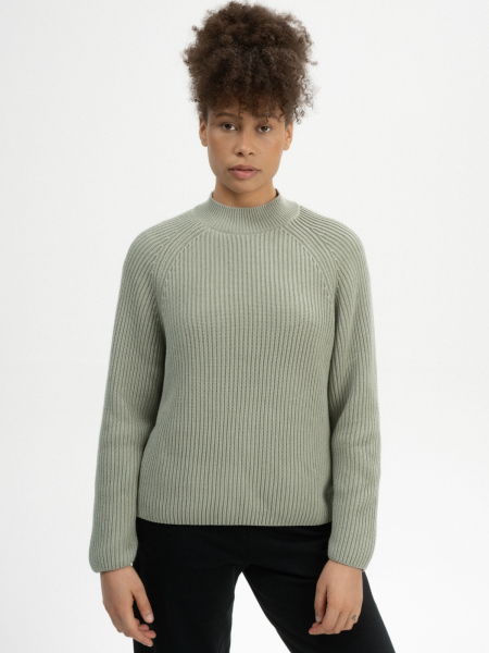 MELA Stehkragenpullover Rippstrick Analah green clay