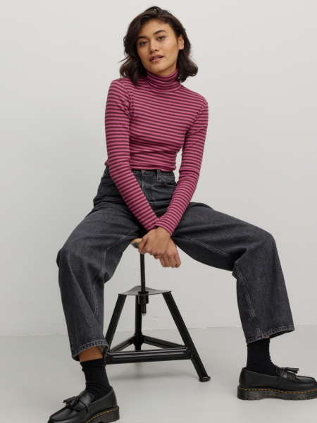 RECOLUTION Rib Longsleeve Liatris Stripes dark plum 4